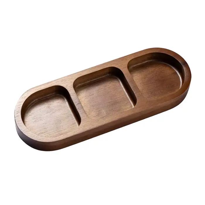 Assiette à condiments divisée en bois massif pour la maison