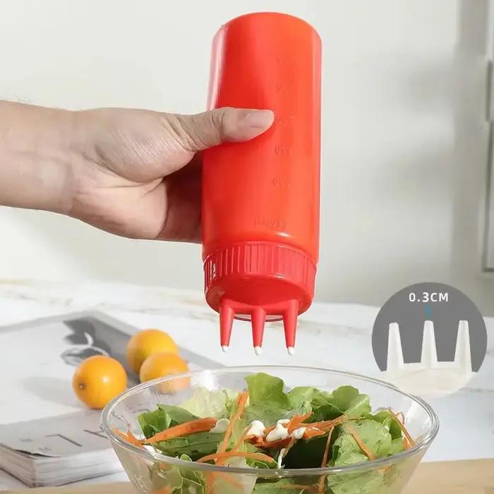 Bouteille à presser à 3 trous de 360 à 800 ml en plastique PE/PP, distributeur de sauces pour cuisine et occasions spéciales