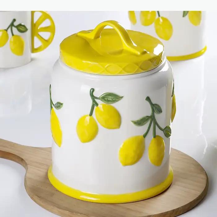 Pot de rangement en céramique motif citron, hermétique et anti-humidité, pour fruits secs, céréales et autres produits, outil de rangement domestique