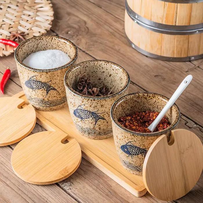 Pots à épices en céramique de Style rétro avec peinture sous glaçure