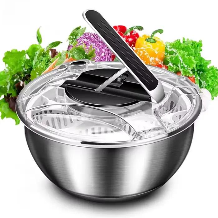 Essoreuse à salade 3,5 L en acier inoxydable, séchage rapide, déshydrateur de légumes grande capacité, lave-fruits manuel, pétrin à pâte