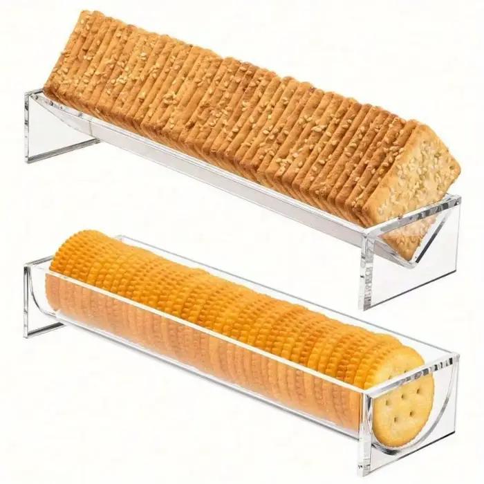 Plateau de service rectangulaire en acrylique transparent pour exposition des aliments