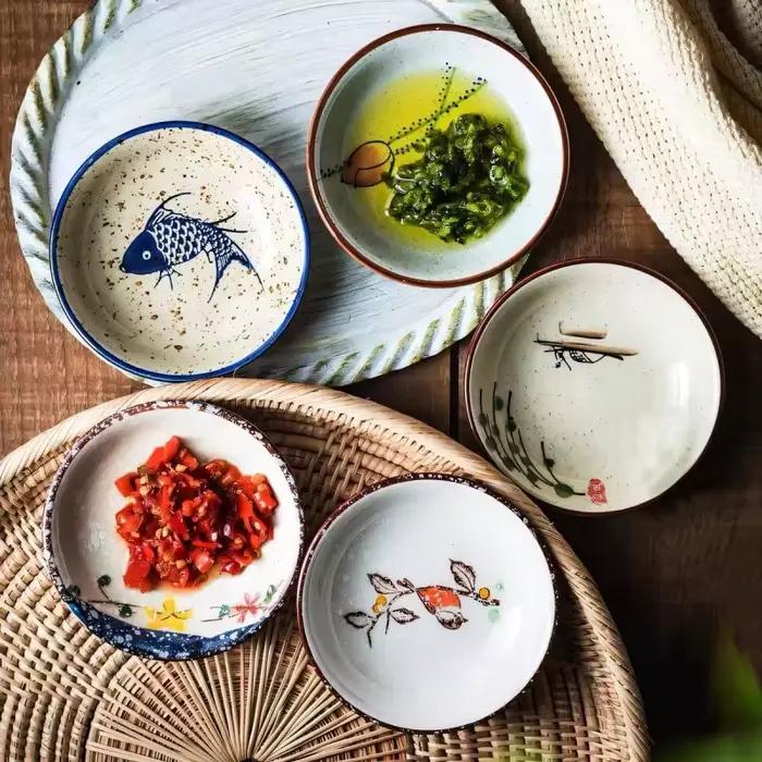 Lot de 5 assiettes à sauce et plats à collation de style japonais