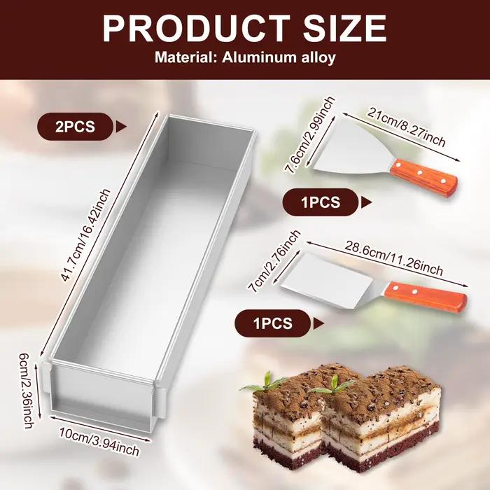 Moule à gâteau rectangulaire Tiramisu avec couvercle et spatule, en alliage d'aluminium antiadhésif, amovible, pour gâteaux, mousses et muffins DIY