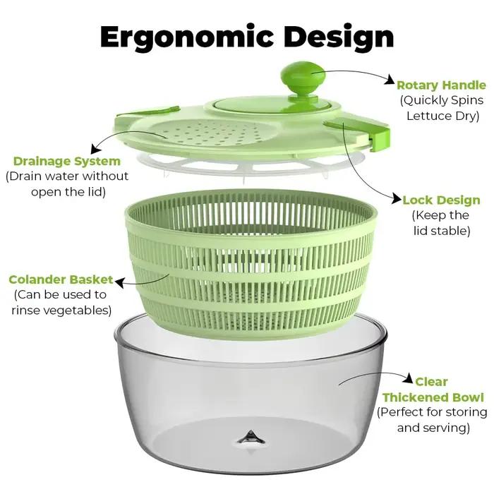 Lave-salade et essoreuse 4,5L avec panier de lavage pour légumes et bol de service essoreuse à laitue moderne pour cuisine élégante et nettoyage facile