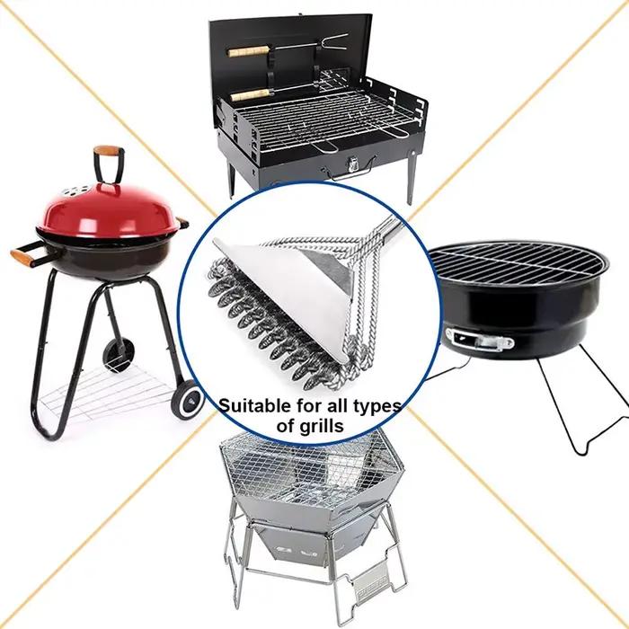 Brosse et grattoir pour Barbecue, accessoires de cuisine, Kit de Barbecue, brosse de nettoyage, outils en acier inoxydable, Triangle à poils métalliques, nouvelle collection