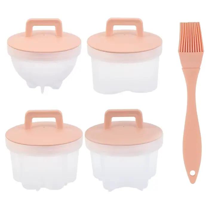 ANYOHOE Lot de 4 Cuiseurs à Œufs, Moules à Œufs Durs sans Coquille avec Couvercle et Brosse, Outils de Cuisine pour Œufs
