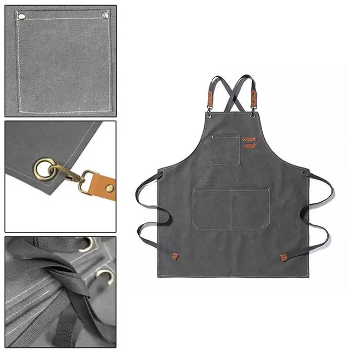 Tablier de cuisine professionnel, tabliers en toile résistants à l'huile avec grande poche pour hommes et femmes, tablier de travail de chef pour Bar de restaurant de gril