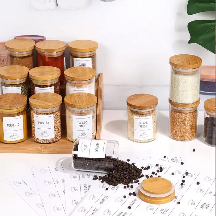 Pots à épices en verre de 4oz avec couvercles en bambou