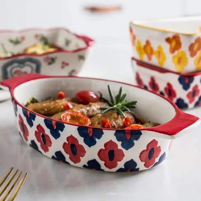 Pio de cuisson rectangulaire en céramique avec poignée