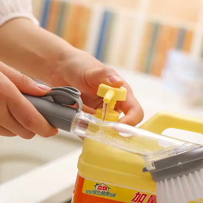 Brosse de lavage de vaisselle avec distributeur de liquide, éponge de lavage de cuisine multifonction, nettoyeur paresseux, outils de support 007