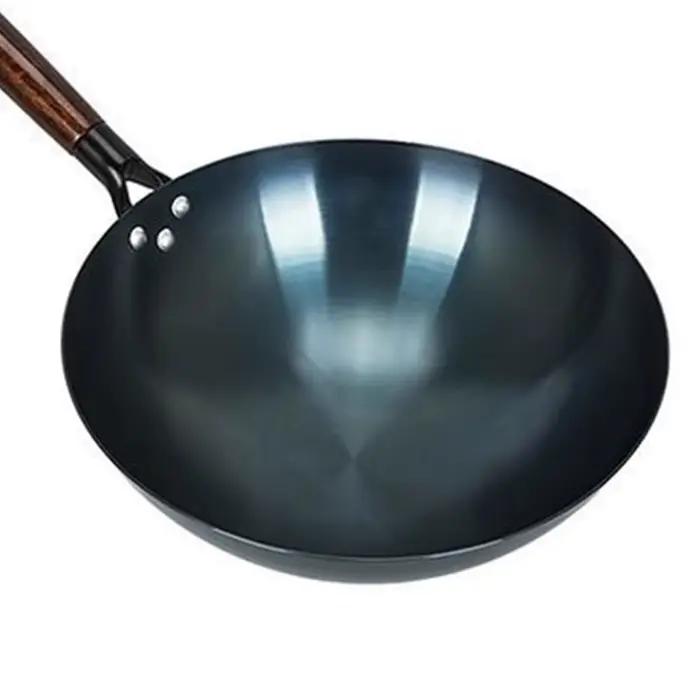 Wok Antiadhésif à Poignée Unique, Traditionnel Chinois, Rond, Astronomique, Non Revêtu, pour la Maison et le Restaurant
