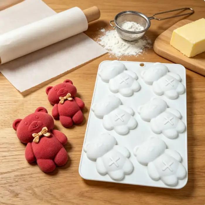 1 moule à gâteau en forme d'ours à 6 cavités, design classique et mignon, outil à dessert adorable