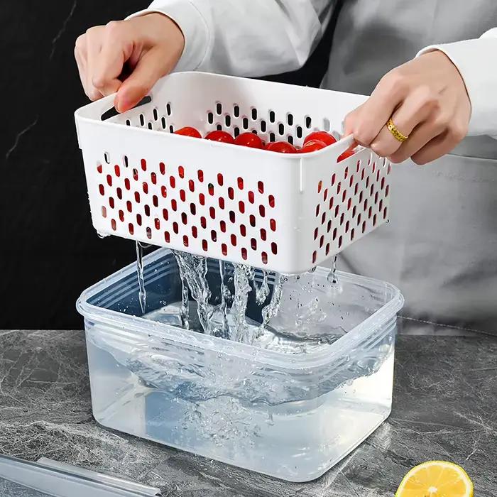 Lot de 6 Contenants de Rangement Grande Capacité pour Fruits avec Passoire Amovible pour Réfrigérateur