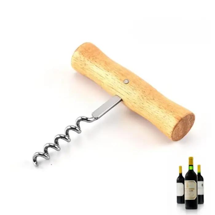 Ouvre-bouteille de vin mignon avec manche en bois, tire-bouchon en acier inoxydable, facile à utiliser, nouveauté amusante, outils en bois d'aile de vin 1 pièce