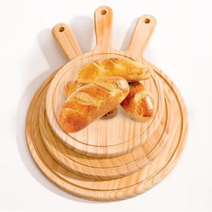 Planche à pizza ronde en bois avec main, 6 à 13 pouces, plateau de pierre à découper, pierre à pizza, ustensiles de cuisson de gâteaux