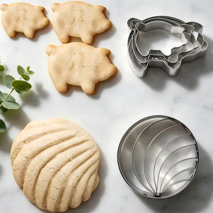 Lot de 4 moules à pain mexicain en acier inoxydable, mignons et pratiques, 3 tailles, emporte-pièces cochon, tampon Concha, qualité alimentaire antiadhésif pour le bricolage
