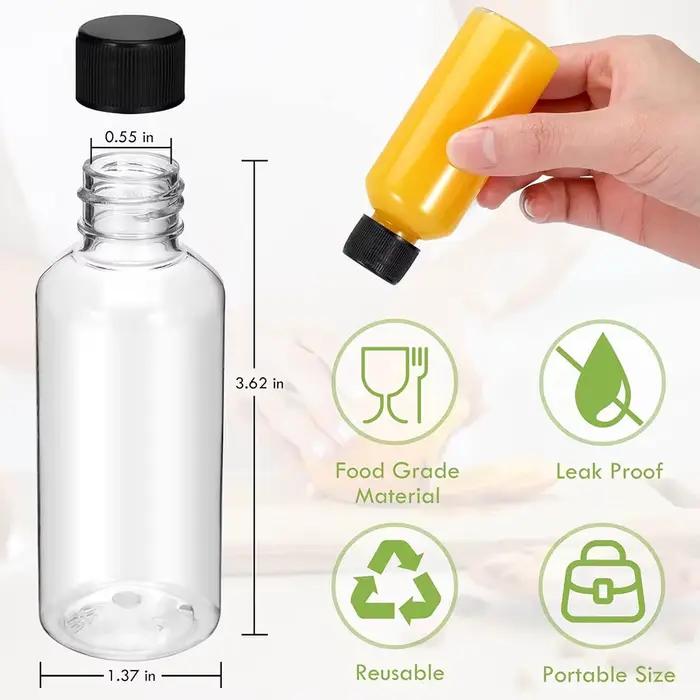 Mini bouteilles de gingembre en plastique réutilisables de 2oz, 16 paquets, bouteilles de jus étanches avec couvercles pour échantillons de jus, d'huile et de liquide