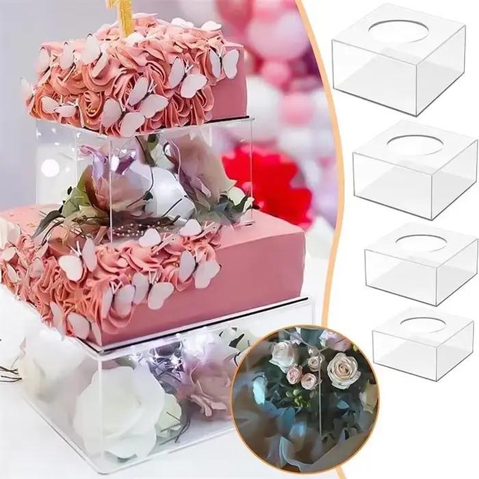 Panneau d'affichage de gâteaux en acrylique rond/carré/hexagonal, supports d'affichage de desserts en acrylique, Base de panneau rechargeable, outils de support de gâteaux transparents
