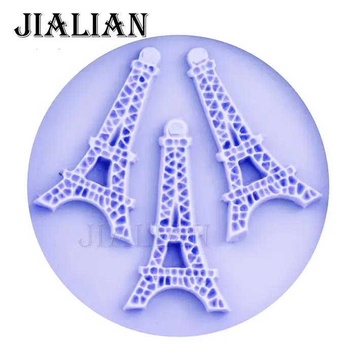 Moule en forme de tour Eiffel à 3 trous en silicone, ustensile de décoration de gâteaux, fondant, chocolat, pâtisserie, DIY, T0176