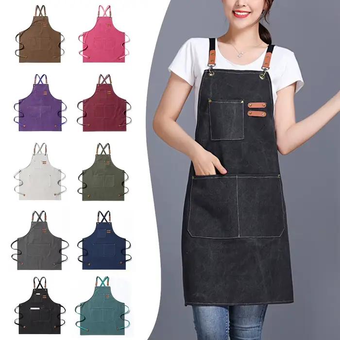 Tablier de cuisine professionnel, tabliers en toile résistant à l'huile avec grande poche pour hommes et femmes, tablier de travail de chef pour Grill Restaurant Bar