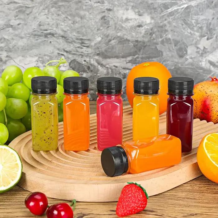 Bouteilles à shot en plastique PET de qualité alimentaire avec bouchons anti-fuite pour adultes, pour le lait, les boissons chaudes, les cocktails et les boissons fraîchement pressées