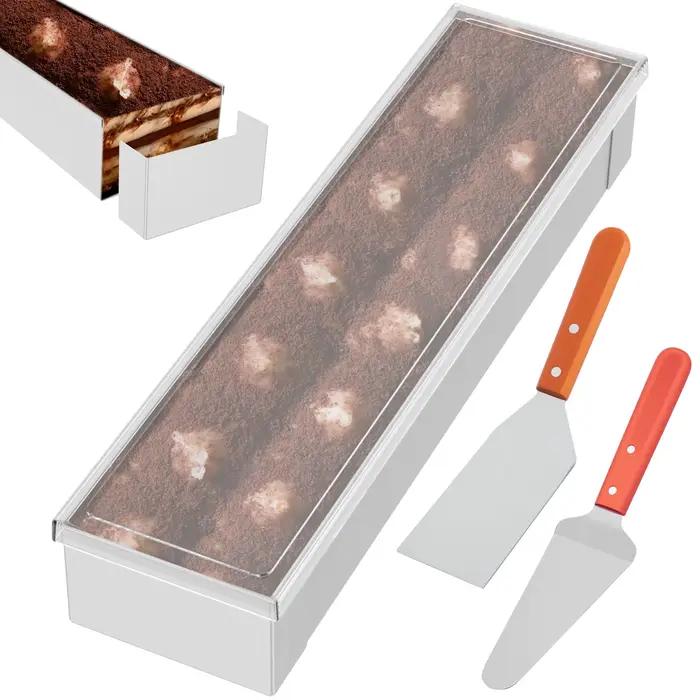 Moule à gâteau Tiramisu en acier inoxydable amovible avec couvercle transparent pour dessert moelleux et bien dessiné pour occasions spéciales
