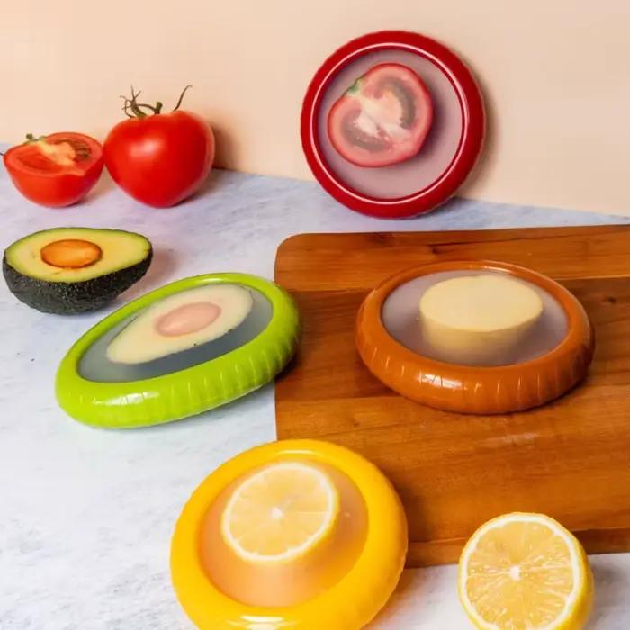 Boîte de rangement Portable réutilisable pour citron, tomate, avocat, fruits et légumes, conteneurs pour réfrigérateur, garde les aliments frais, économiseur, 4 pièces