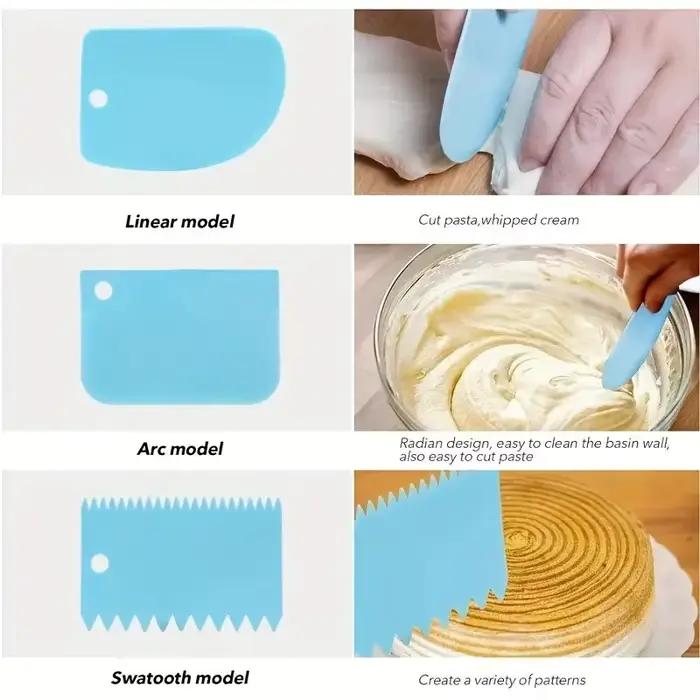 Ensemble plus lisse de grattoir à gâteau 3 pièces, outil plus lisse de glaçage de gâteau pour la décoration de gâteau, grattoir à pâte en plastique outils de cuisine multifonctionnels