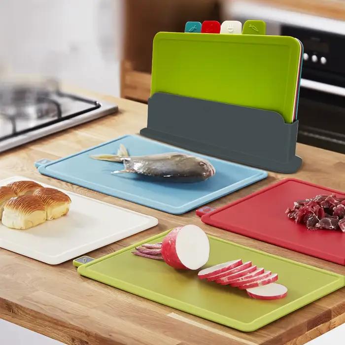 Planches à découper avec support, ensembles de 4 pièces pour la cuisine, bloc à découper en plastique Anti-bactérien, lavable au lave-vaisselle, noël