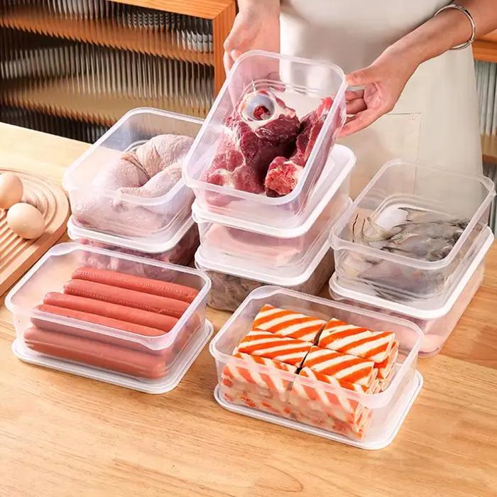 Boîte de rangement scellée en plastique rectangulaire pour réfrigérateur domestique, bac à légumes avec couvercle, entretoise fraîche, clair, boulettes