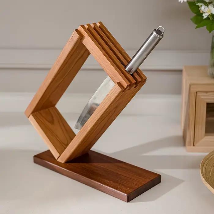 Étagère à blocs de couteaux japonais, support de rangement multifonctionnel pour la maison, accessoires d'outils de cuisine, porte-couteau en bois massif haut de gamme