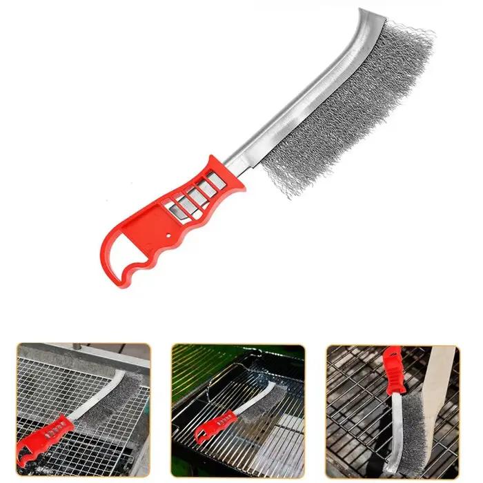 Brosse à rouleau pour enlever la rouille des métaux, brosse de nettoyage pour barbecue avec manche en plastique, adaptée au nettoyage des grilles de barbecue