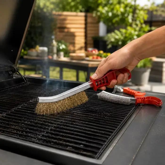Brosse à rouleau pour enlever la rouille des métaux, brosse de nettoyage pour barbecue avec manche en plastique, adaptée au nettoyage des grilles de barbecue