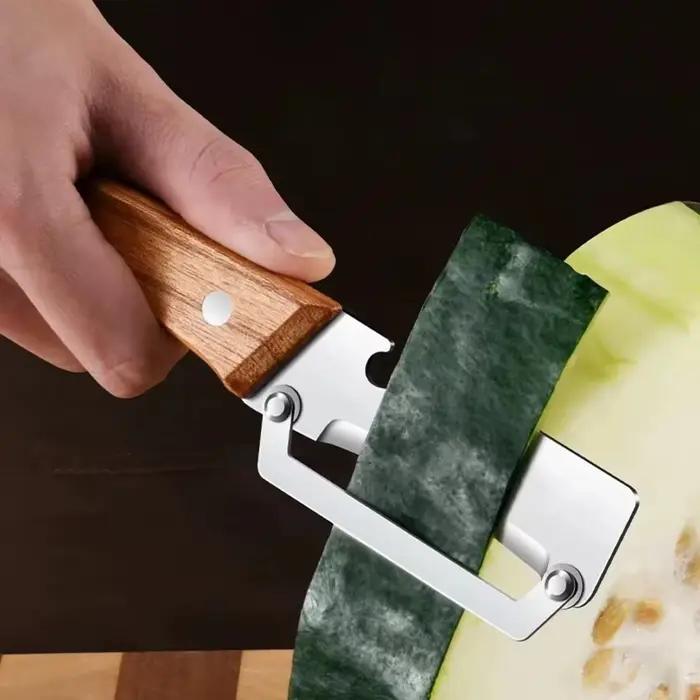 Éplucheur en acier inoxydable avec manche en bois pour éplucher et trancher les fruits et légumes | Fonctionnement