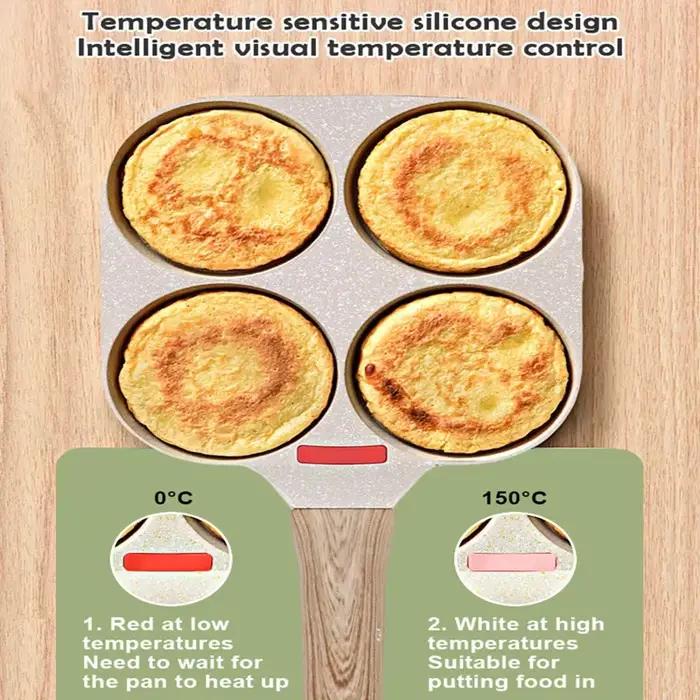 Poêle à omelette 4 trous avec couvercle en verre, antiadhésive, pour induction et gaz, petite capacité, ustensile de cuisine universel pour petits déjeuners et brunchs