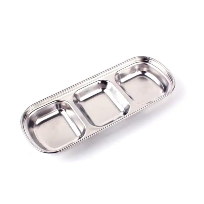 Plat de trempage pour barbecue en plein air en acier inoxydable, plat d'assaisonnement multi-grille, grille divisée, sauce à tremper, sauce soja, plat de vinaigre