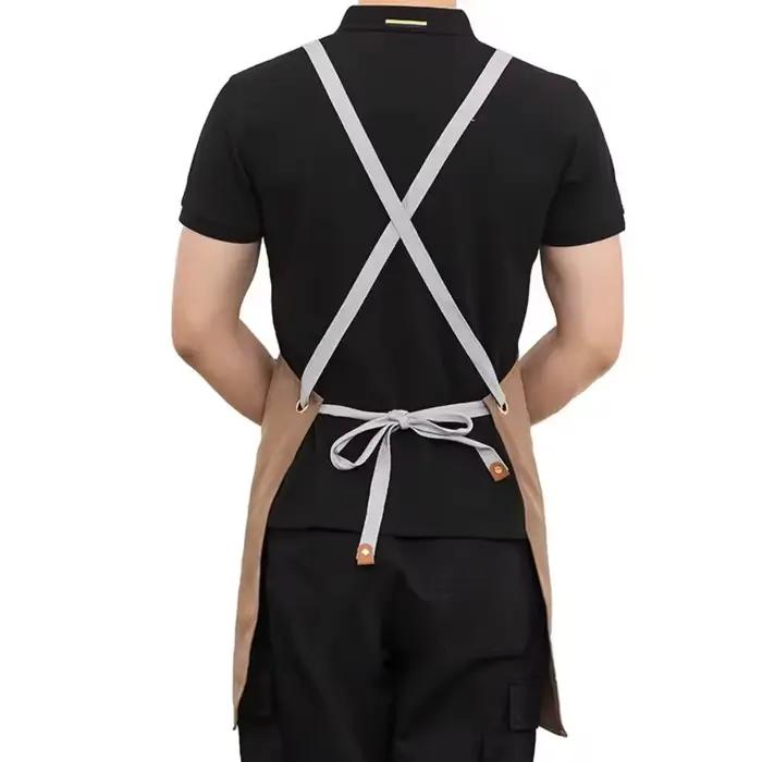 Tablier de travail professionnel hommes femmes cuisine tablier imperméable plusieurs poches serveur Barista travail uniforme Restaurant propre tablier