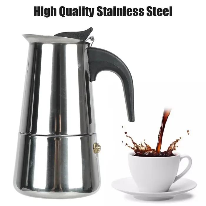 Cafetière Moka en acier inoxydable, cafetière pour cuisine, moka expresso Latte, filtre de cuisinière, 2/4/6/9 tasses