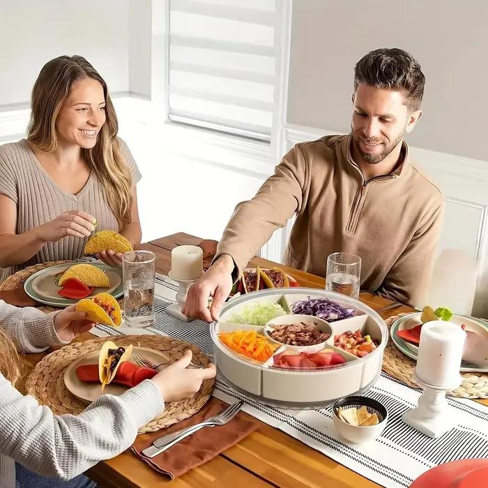 Plateau de stockage des aliments rotatif à 5 compartiments, avec poignée de couvercle, récipient de fruits secs, collation et légumes, plat de service de cuisine domestique