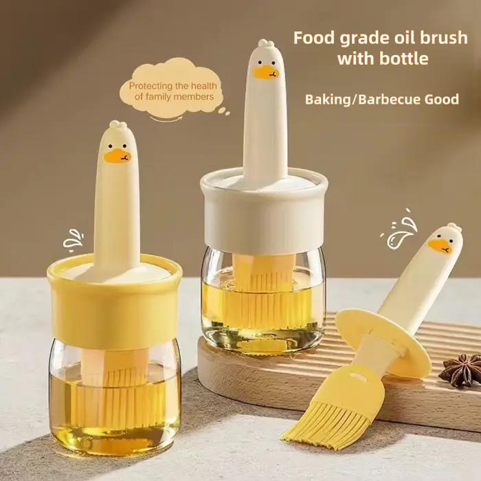 Bouteille à huile en verre, pot à huile intégré avec brosse en silicone de qualité alimentaire, pot à vinaigre, outils de cuisson pour barbecue, pâtisserie, pique-nique