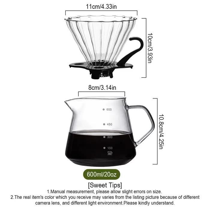 Cafetière à filtre, carafe en verre de 20 oz / 600 ml avec filtre à café en verre, ensemble de cafetière à filtre, 1 à 5 tasses