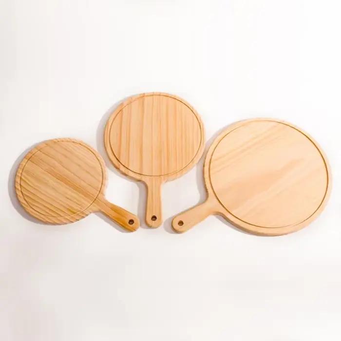 Planche à pizza ronde en bois avec main, 6 à 13 pouces, plateau de pierre à découper, pierre à pizza, ustensiles de cuisson de gâteaux