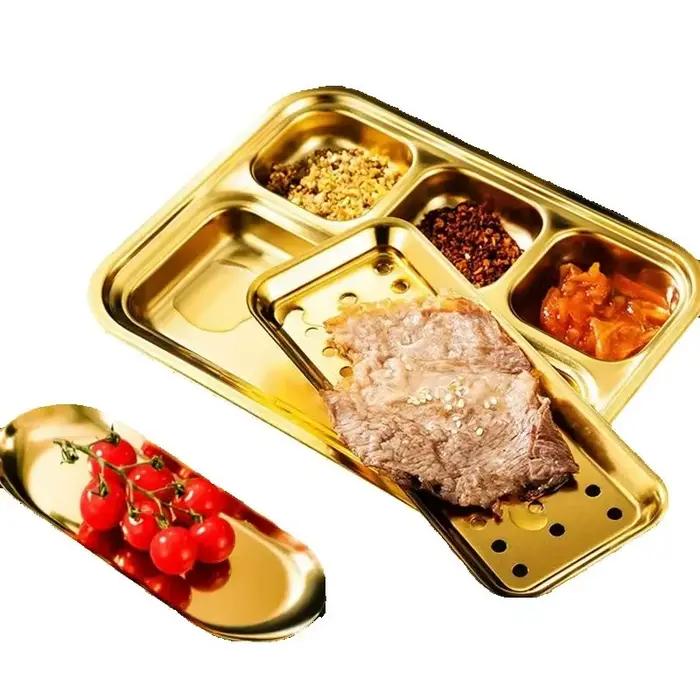 Plat de service divisé en acier inoxydable 304 style coréen pour sauce BBQ