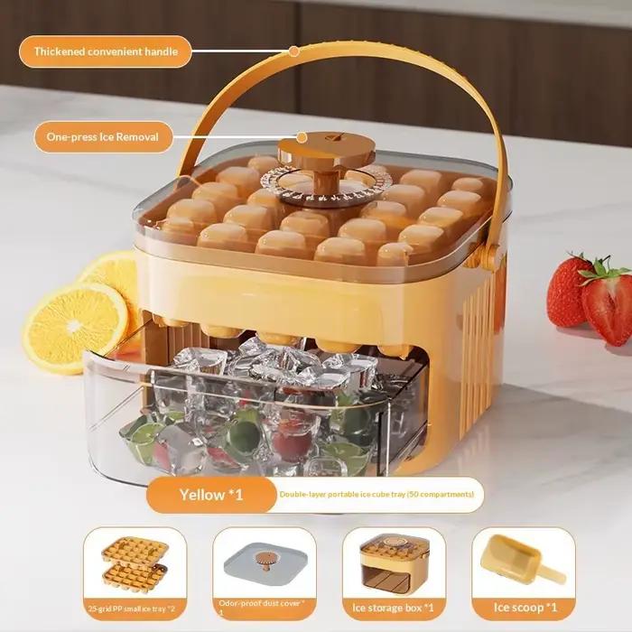 Bac à glaçons 50 cubes, double couche, grande capacité, avec couvercle à pression facile, pour réfrigérateur domestique