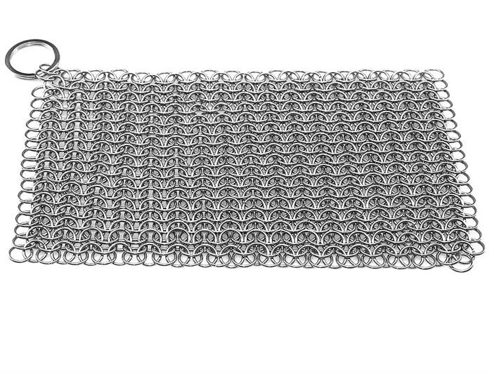 Éponge en maille de chaîne en acier inoxydable 316 pour nettoyage de poêles en fonte, 8*6, pour poêles en fonte pré-culottées