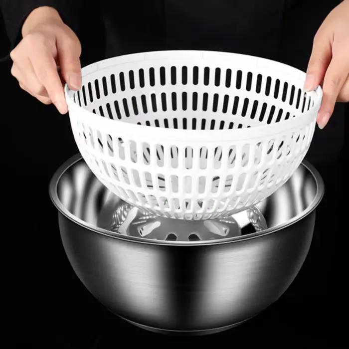 Essoreuse à salade manuelle 3,5 L, séchage rapide, déshydrateur de légumes grande capacité, lave-fruits en acier inoxydable, accessoires de cuisine