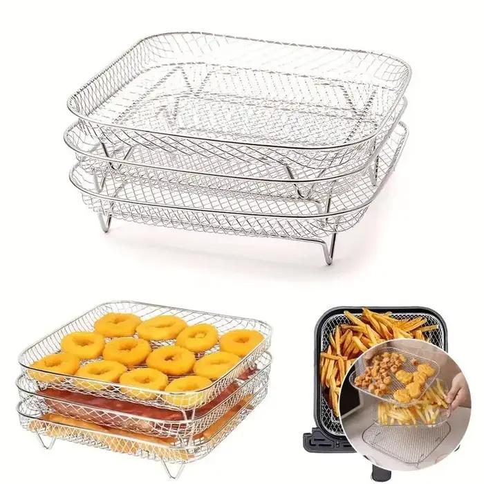Ensemble d'accessoires pour friteuse à air en acier inoxydable 3 pièces - Grille carrée pour frites et grillades pour
