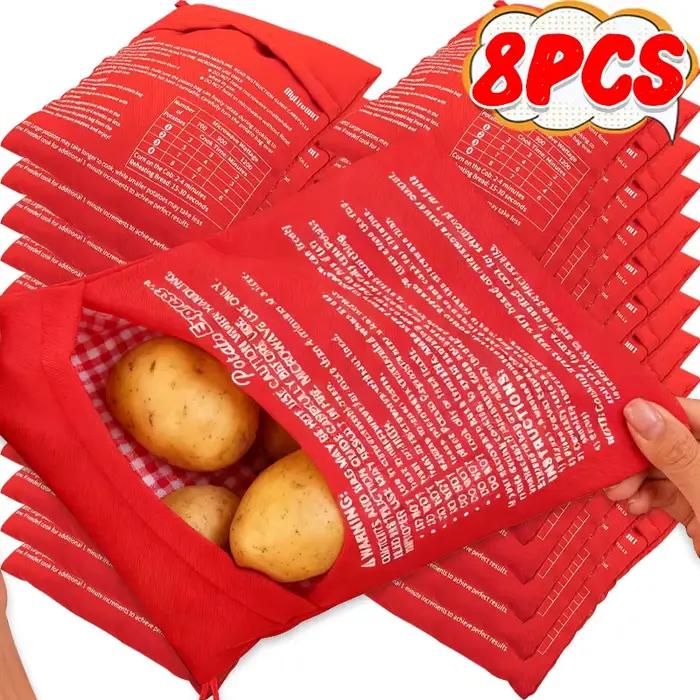 Sacs de pommes de terre au micro-ondes réutilisables, 8/1 pièces, rouge cuit, sacs de four à micro-ondes, cuisine domestique, pochette de maïs cuit, accessoires