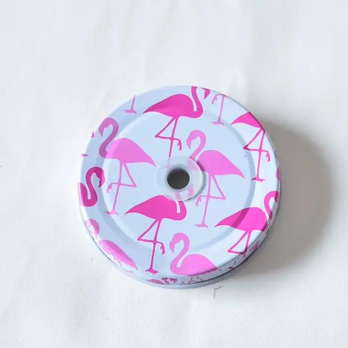 Couvercles de pot Mason en fer blanc perforé de couleur, avec trou de paille, couvercle en verre à boire pour fleurs, accessoires de fête pour enfants et adultes